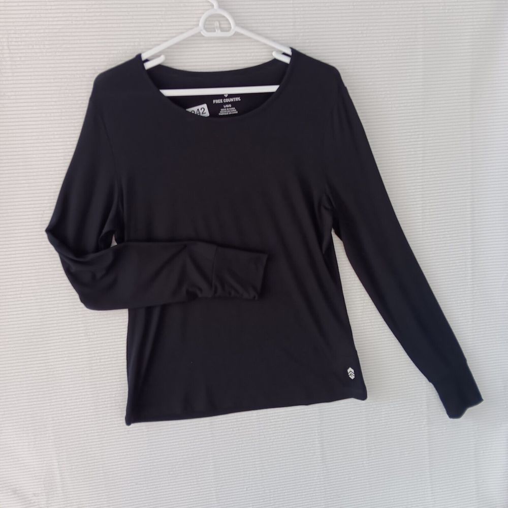 Free Country  men's Jet Black Long Sleeve‎ Crew Neck Shirt Size large
